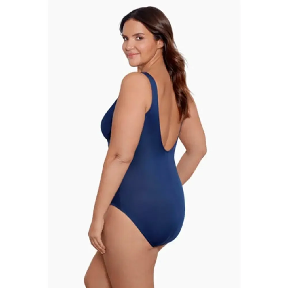 Miraclesuit Women's Crossover One Piece Swimsuit Midnight Blue Size 22W NWT